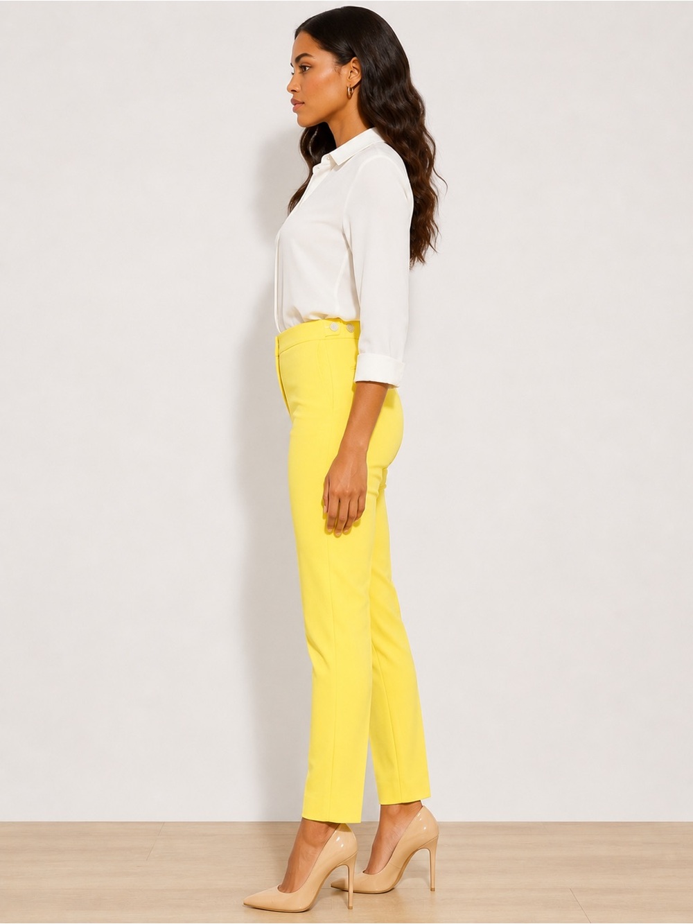 CALVIN KLEIN BRIGHT YELLOW TAILORED PANTS | SLIM ANKLE TROUSERS | SIZE 2 | NWT - Picture 3 of 12
